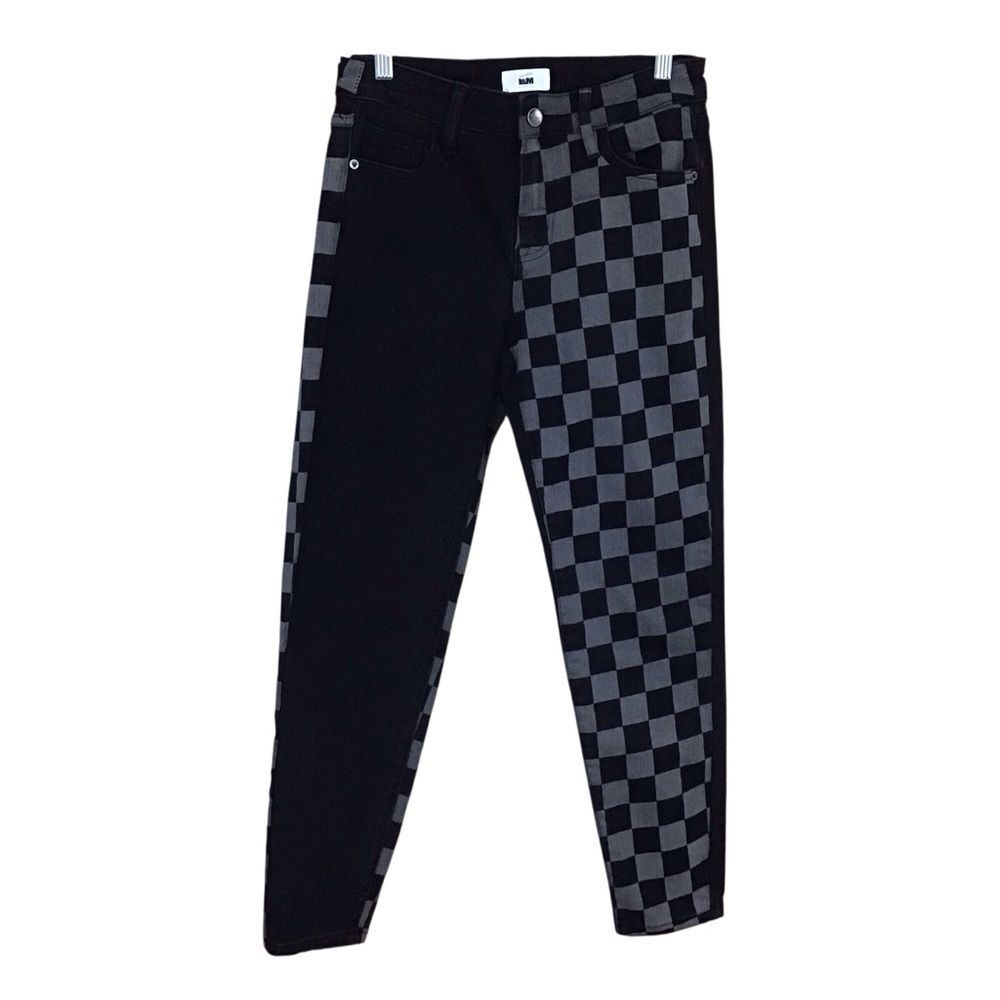 I&M Signature Jeans‎ USA 5 Juniors Split Black Gray Checkered Pants Y2K Skater